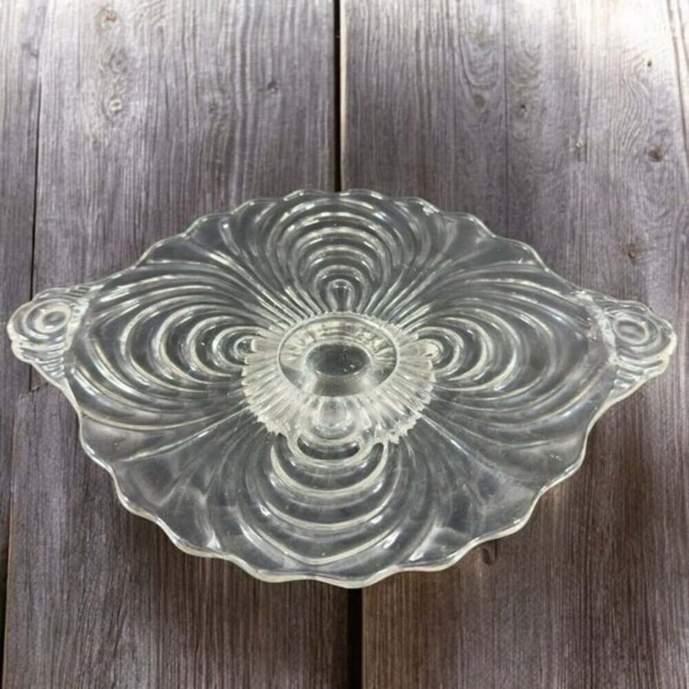 Cambridge Cambridge Caprice Pedestal Plate Clear Footed‎ Dish With Handles VTG